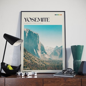 Yosemite National Park Druck, Vintage Reiseplakat, Retro Wandkunst, kalifornische Naturdekor, Berglandschaft, Geschenk für Wanderer, Entdecker