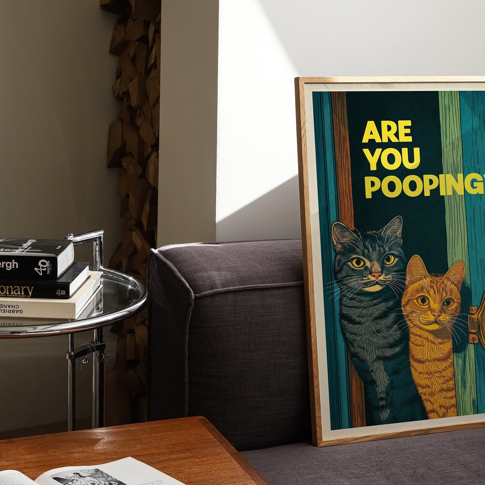 Cat Bathroom Art Retro 'are You Pooping' Poster Quirky Vintage Illustration Cat Lover Print ...