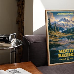 Vintage Mount Rainier National Park Poster, Retro Travel Print, Alpine Wilderness Wall Art, Hiking Decor, Pacific Northwest Nature Gift image 3