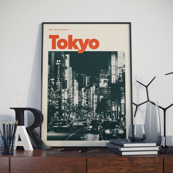 Tokyo - Retro Black & White Poster Print, Cityscape Photo |  Mid-Century Modern Wall Art | Retro Print | Travel Gift | Travel Photography