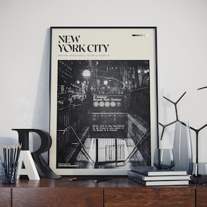 New York City - Poster retrò / Arte murale della città / Decorazioni per la casa / Regali per viaggiatori / Fotografia di viaggio vintage / Minimalista / Stampa poster
