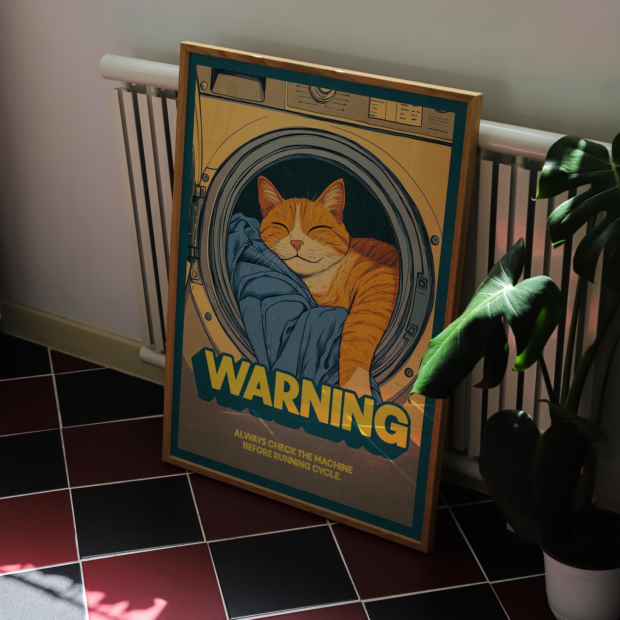 Funny Laundry Cat Poster, Retro Pet Wall Art, Vintage Humor Print ...