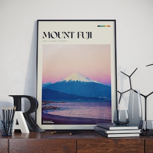 Monte Fuji - Poster retrò / Paesaggio giapponese / Arte murale rustica / Decorazione per la casa / Regalo per viaggiatori / Stampa fotografica di viaggio vintage