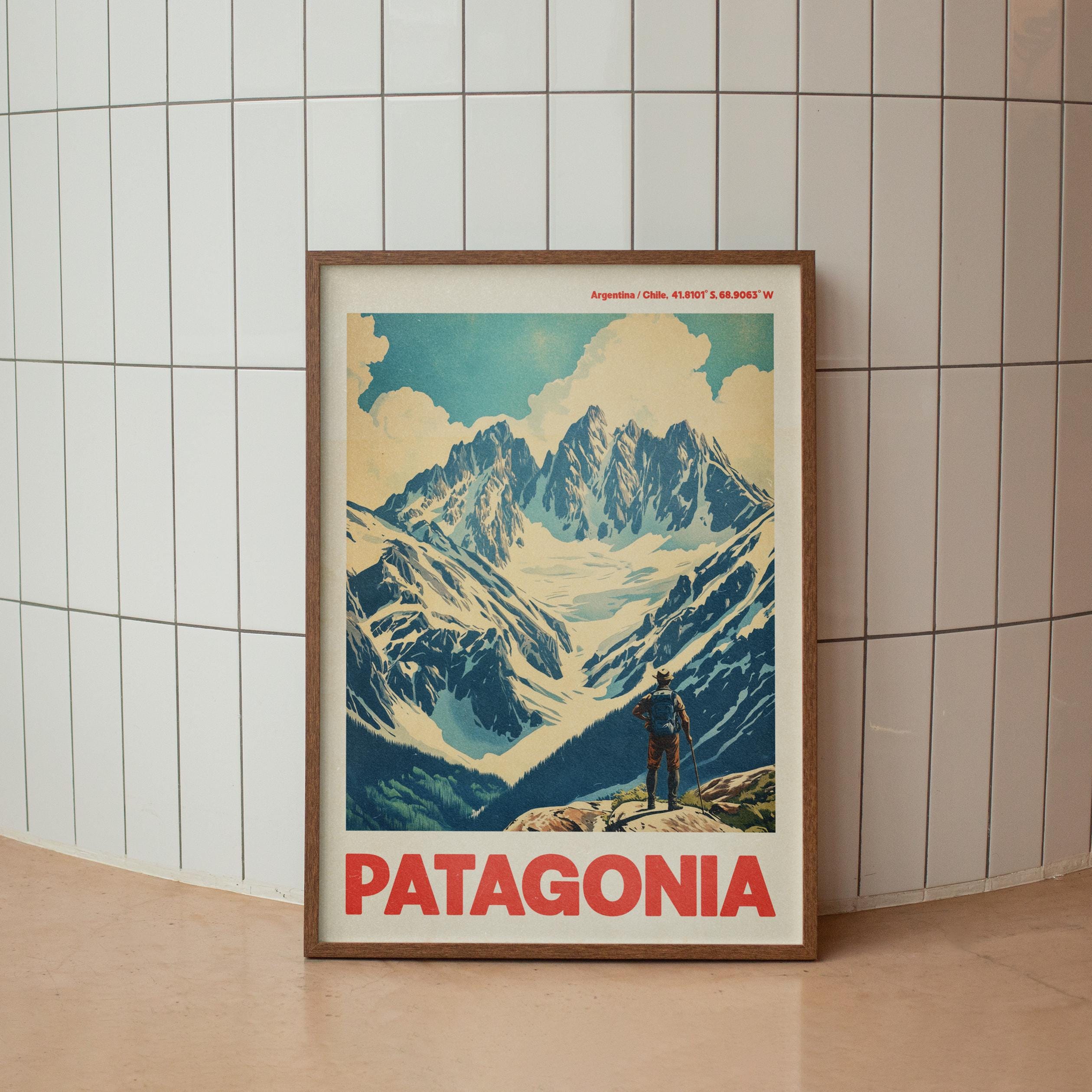 Patagonia National Park Print, Vintage Travel Poster, Hiking Wall