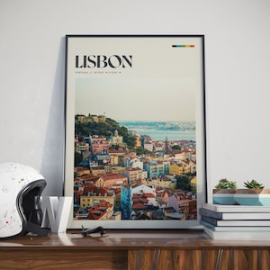Lisbona - Poster retrò / Foto di paesaggio urbano del Portogallo / Arte murale rustica / Decorazione per la casa / Regalo per viaggiatori / Stampa fotografica di viaggio vintage