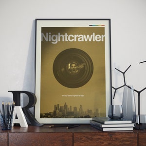 Plakat inspirowany Nightcrawlerem | Współczesny projekt graficzny | Sztuka ścienna | Wydruk retro z filmu | Wydruk z połowy wieku | Wydruk filmowy | Fan Art