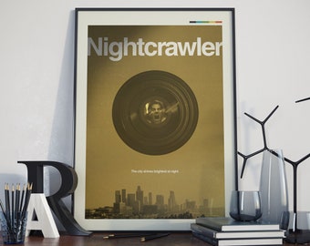 Affiche inspirée de Nightcrawler | Conception graphique contemporaine | Art mural | Impression rétro du film | Impression du milieu du siècle | Impression cinématographique | Fanarts