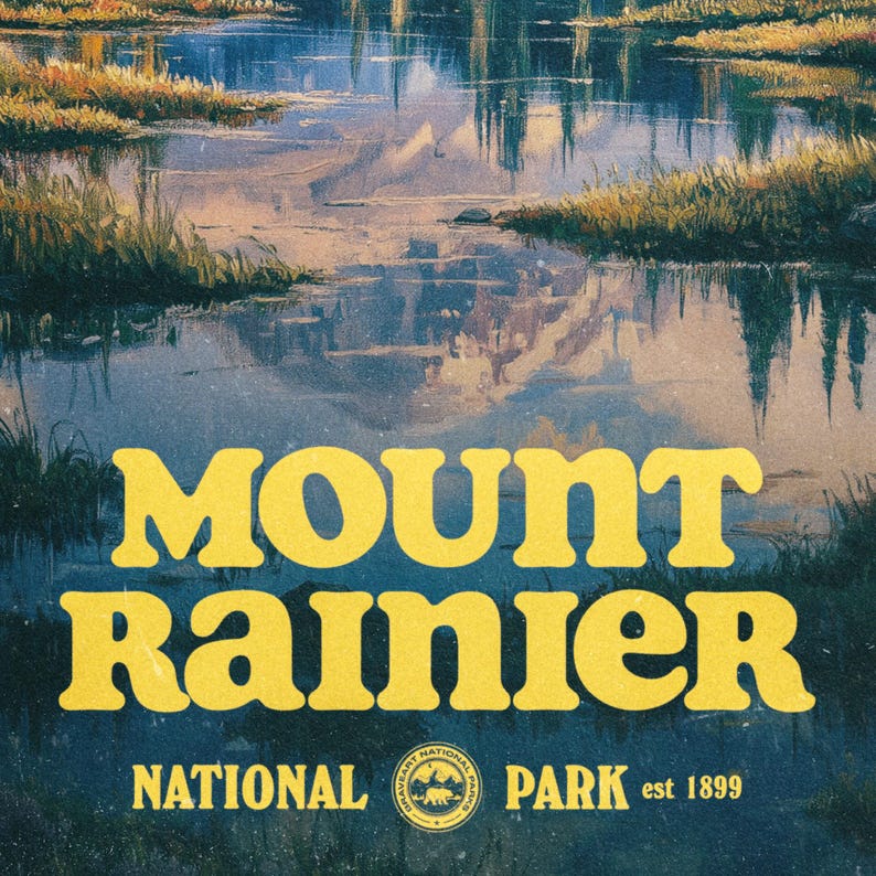 Vintage Mount Rainier National Park Poster, Retro Travel Print, Alpine Wilderness Wall Art, Hiking Decor, Pacific Northwest Nature Gift image 7