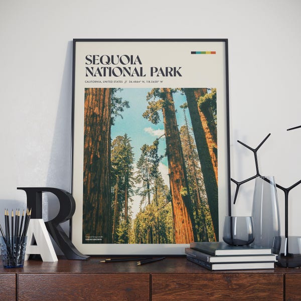 Sequoia National Park - Retro Poster Design | Forest | Rustic Wall Art | Home Decor | Traveller Gift | Vintage Travel Photography Print