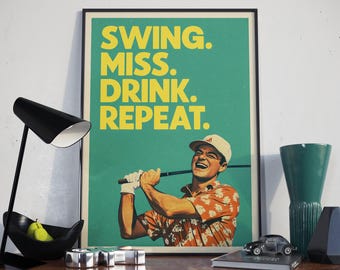 Funny Golf Poster, Retro Golfer Wall Art, Vintage Sports Humor Print, Mid Century Bar Decor, Man Cave Gift, Golf Drinking Sign