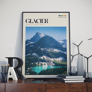 Parco Nazionale dei Ghiacciai - Poster retrò / Foto di paesaggi / Arte murale rustica / Decorazione / Regalo per viaggiatori / Stampa fotografica di viaggio vintage
