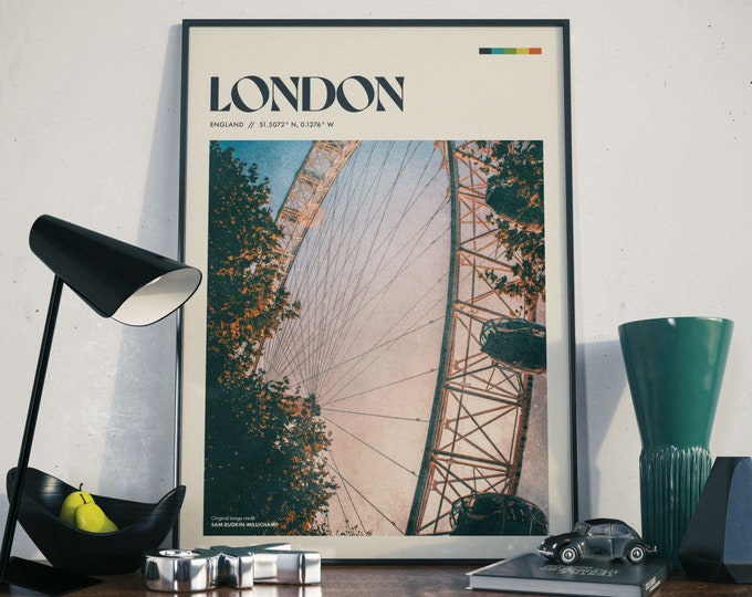 London - Retro Poster Design | London Wall Art | Home Decor | Traveller Gift | Vintage Travel Photography | Minimalist | Poster Print