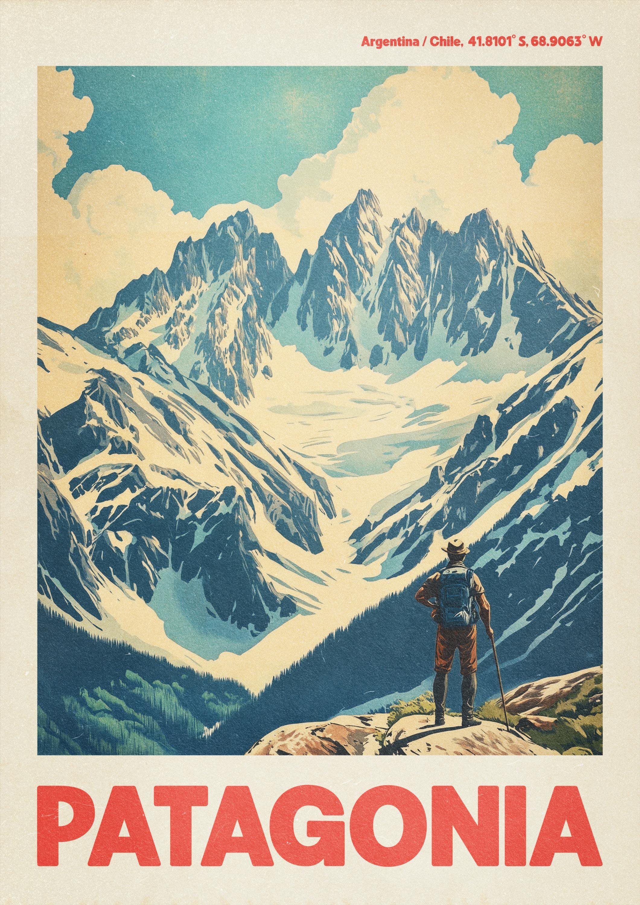 Patagonia National Park Print, Vintage Travel Poster, Hiking Wall