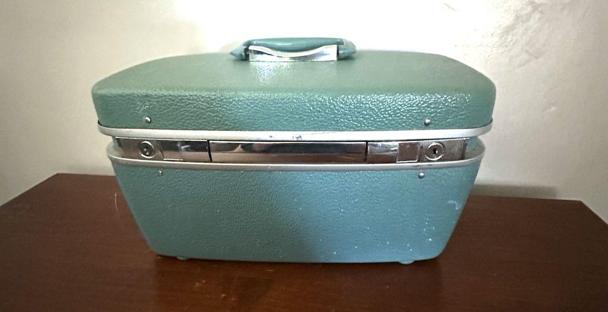Étui Train Rigide Samsonite Royal Traveller Aurora Bleu - Ancien, Miroir Et Plateau, Occasion