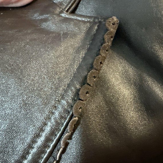Jaclyn Smith Brown Leather Jacket Button Scallope… - image 9