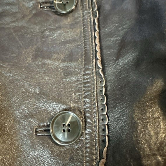 Jaclyn Smith Brown Leather Jacket Button Scallope… - image 10