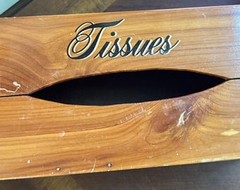 Wooden Tissue Box Cover 80s 90s Granny Country Farm Rustic Cabin Decor
