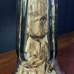 Vintage schwere Grübchen Glas Glocke Form Cloche Glaskuppel Goldrand unten LESEN