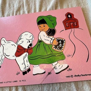 Vintage Judy Instructo Mary Had A Little Lamb 10 Piece Wooden Tray Puzzle 1980