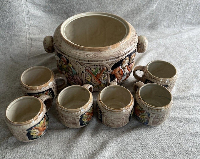 German Punch Bowl Set Large Bowl With 6 Cups Vintage Quality Pieces ...