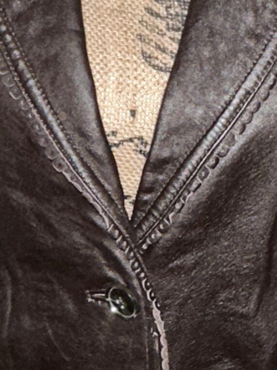 Jaclyn Smith Brown Leather Jacket Button Scallope… - image 6