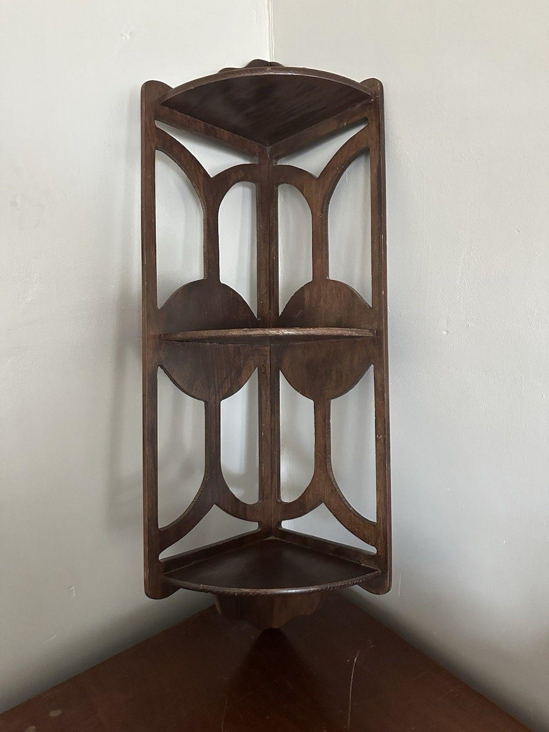 Vintage Wooden Corner Shelf 3 Tiered Dark Stained Knick Knack Shelf - Etsy