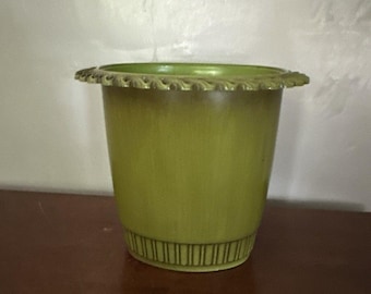 Vintage 1965 Trash Can Ornate Scroll Pattern Avocado Green