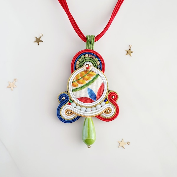 Collier sicilien, collier soutache coloré, collier long avec pendentif, collier italien pour femme, collier méditerranéen