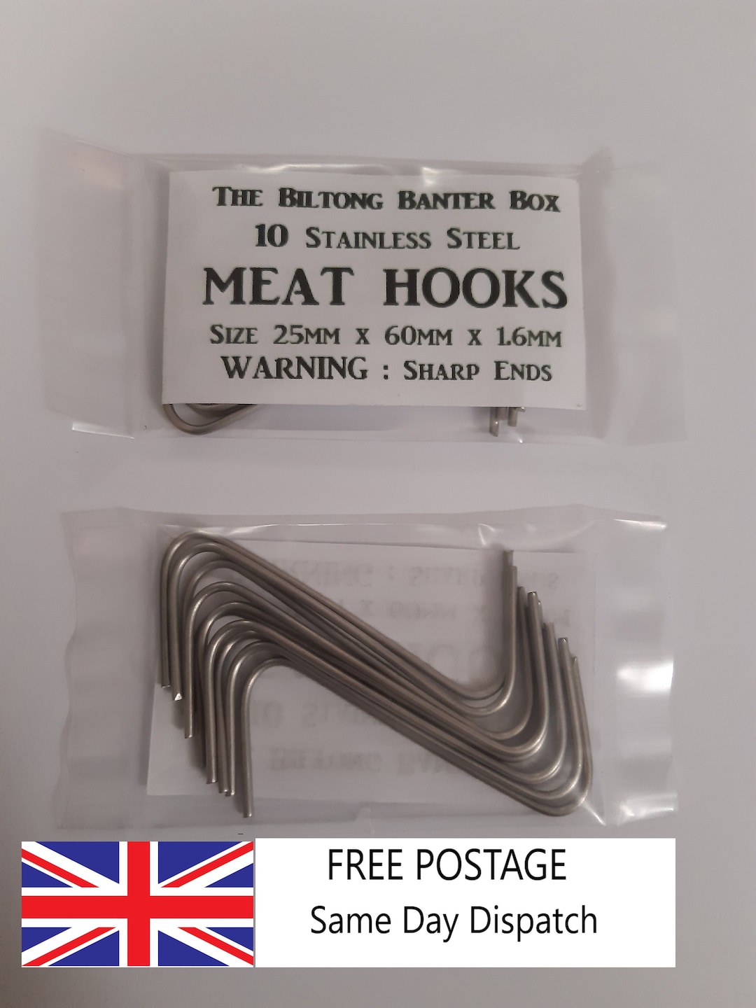 BILTONG HOOKS Meat S Hooks X 10 Stainless Steel FREE Postage Same Day Dispatch via 1st Class