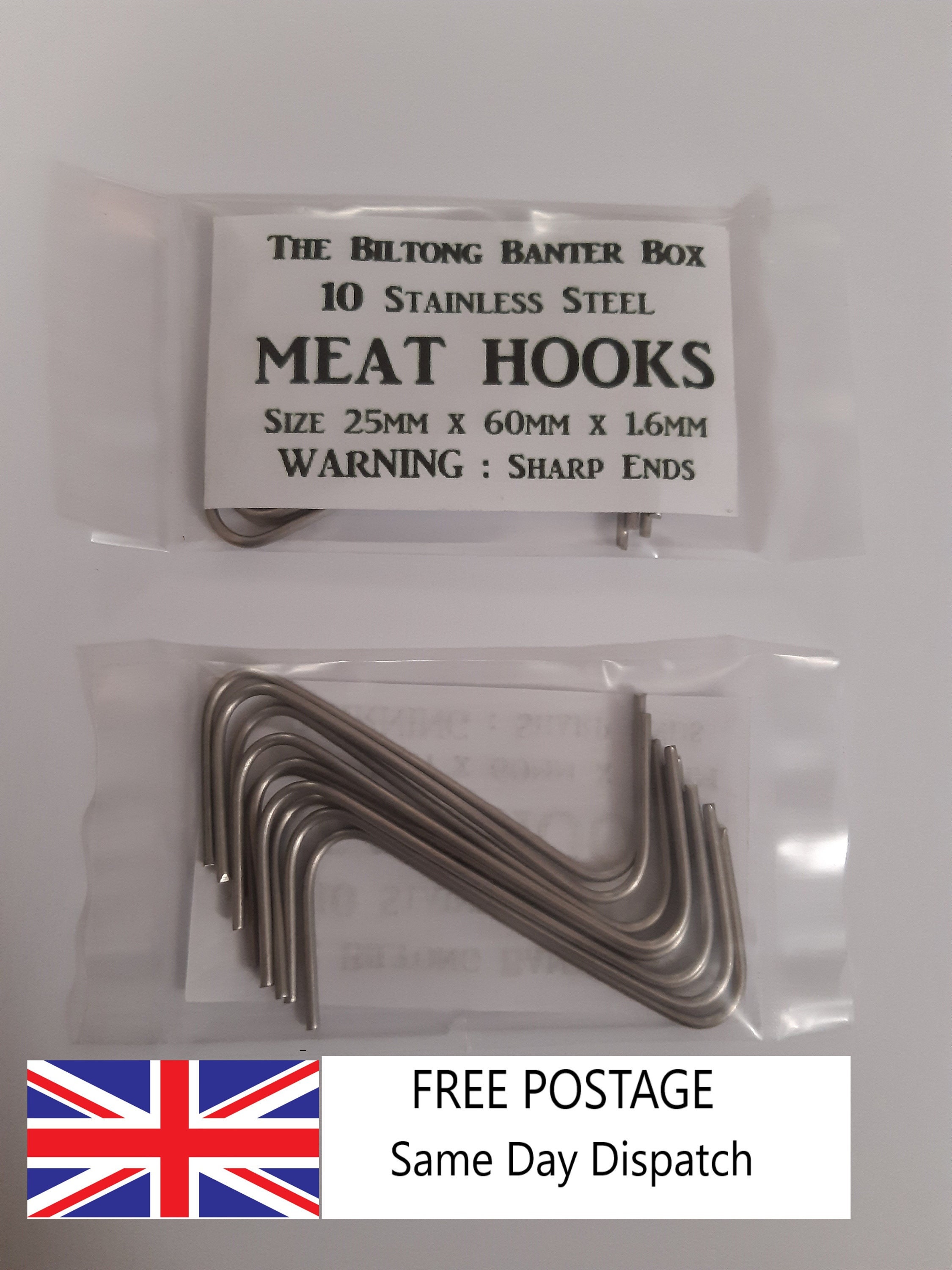BILTONG HOOKS Meat S Hooks X 10 Stainless Steel FREE Postage Same Day  Dispatch via 1st Class Royal Mail 