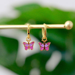 Butterfly Charm Huggie Hoop Earrings, 18k Gold Plated Sterling Silver | Dainy Earrings, Butterfly Huggies, Dainty Huggie Hoops