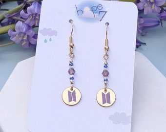 Gold BTS logo Earrings, BTS jewelry, Customizable BTS Earrings, KPop jewelry, Army Logo Earrings, Bts gift, Army Gift, Dainty KPop earrings