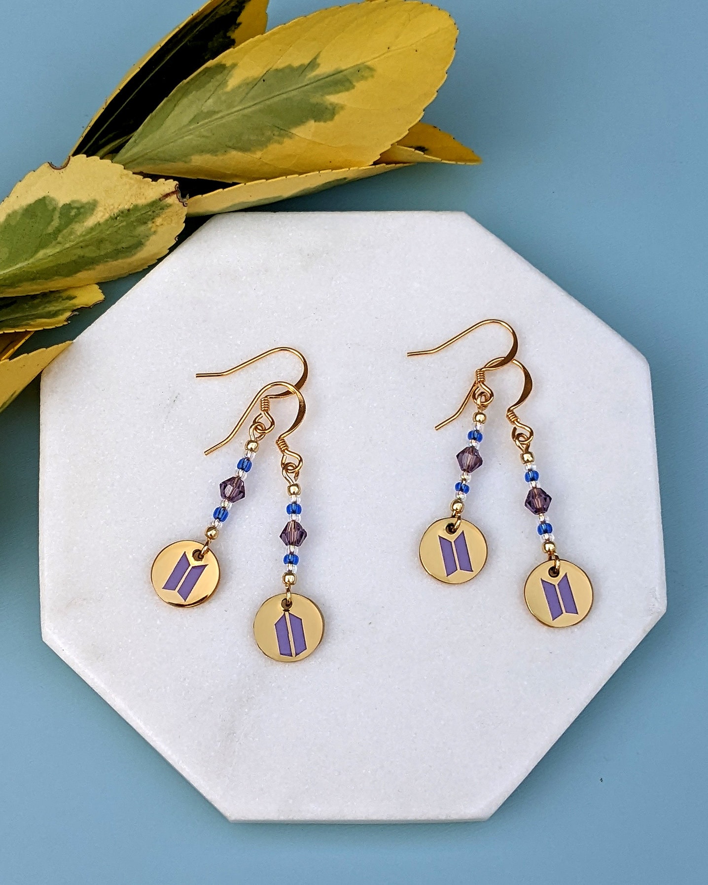 Gold BTS Logo Earrings BTS Jewelry Customizable BTS Earrings