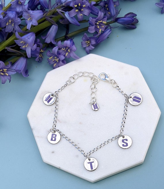 Silver BTS Charm Bracelet Purple or Black BTS Bracelet. BTS