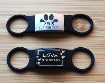 Slide On Dog Collar Tag, Personalized Silicone Pet ID