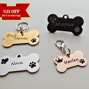 Customizable Dog Tag. Id For Your Dog. Bone Shaped Pet Id And Tag For Pet Name And Contact Number.