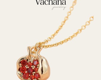 Pomegranate Cubic Zirconia Necklace - 18k gold plated necklace chain with 18k gold plated pomegranate cubic zirconia pendant