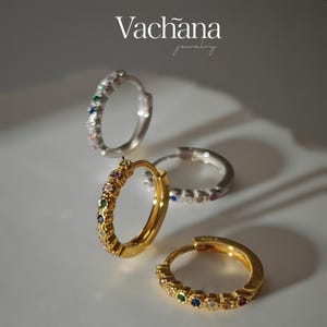Vachana - Rainbow Cubic Zirconia Sterling Silver Huggie Hoop Earrings