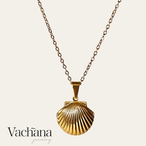 Scallop Locket Necklace - 18k Gold Plated Chain with 18k gold plated sea shell pendant