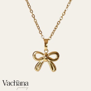 Solid Bowknot Necklace - 18k Gold Plated Bowknot Necklace - 18k Gold Plated Chain with 18k Gold Plated Bowknot Pendant