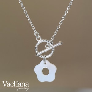 Sterling Silver 925 Flower Shell Toggle Necklace • Sterling Silver Necklace for Women • Gift for Hers