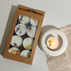 Scented tea light pack of 8 - with mixed dried flowers, tea lights, gift, scented candles