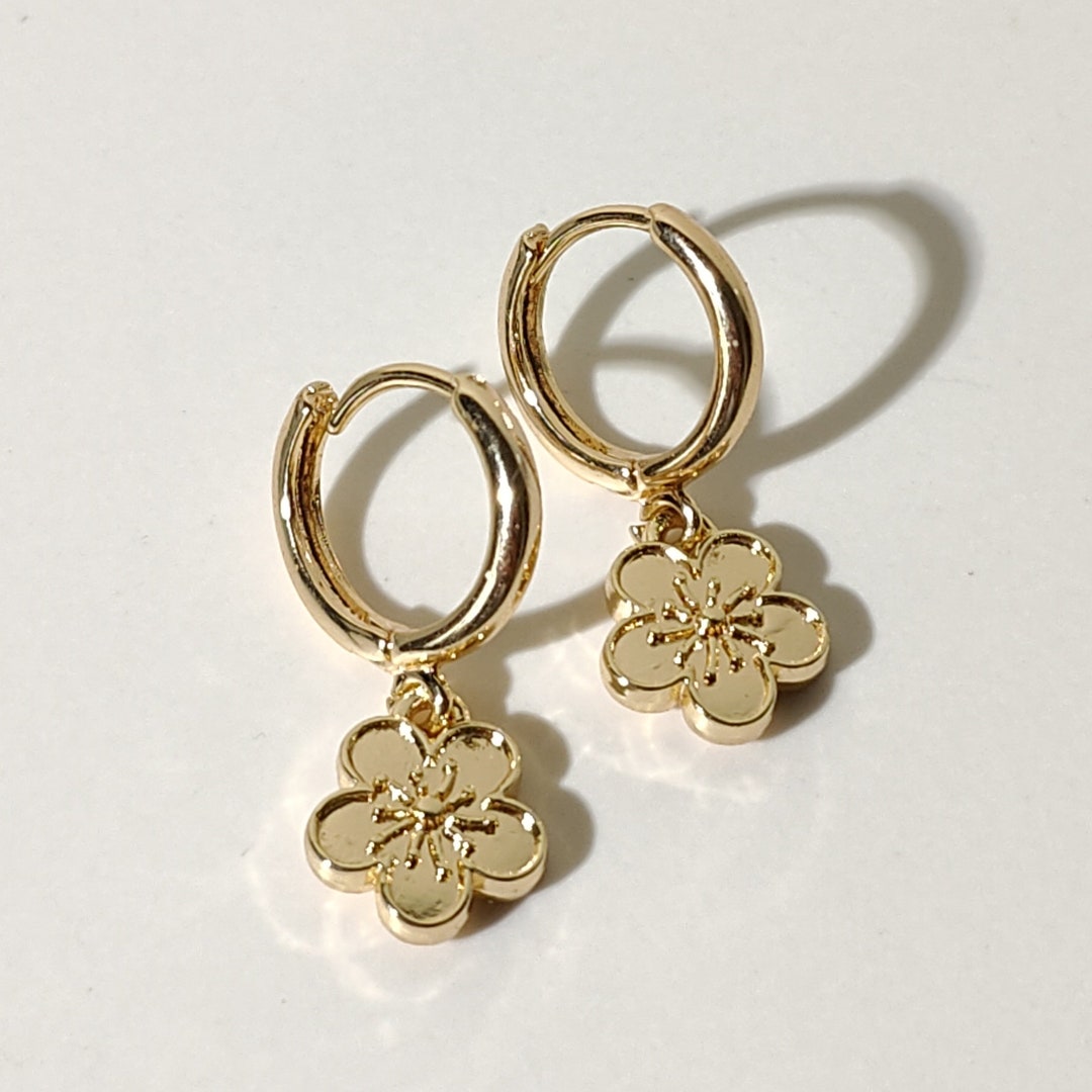 14k Gold Plated Cherry Blossom With Chucky Hoop Earrings - Etsy