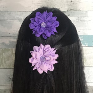 Kanzashi, Flower Hair Bow, Fabric Flowers, Hair Clip, Handmade