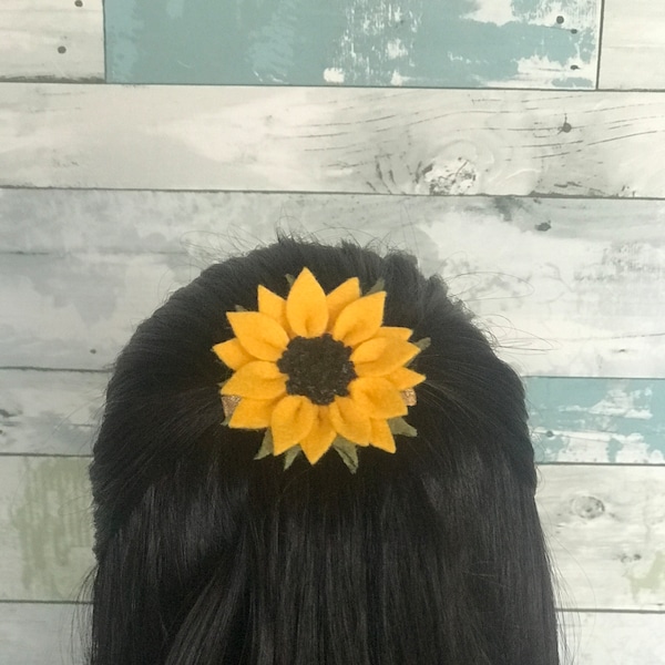 Sunflower Hair Bow, Hair Clip, Hair Accessories, Gifts for her, Barrettes, Girls Hair, Felt Flower, Fall, Halloween, Thanksgiving, Christmas