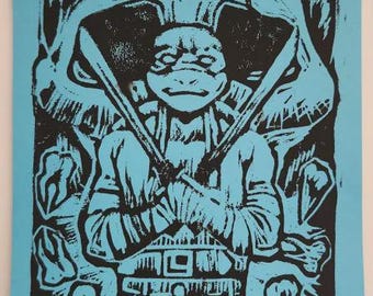 Linocut Leonardo TMNT print