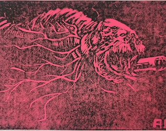 RED X-Ray Style Linocut Iron Lung Print