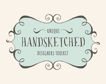 Unieke hand geschetste Designer Toolkit, handgetekende ontwerpelementenbundel, doodle clipart, commercieel gebruik, digitale download, SVG-vector