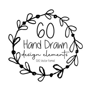 60 Hand Drawn Vector Design Elements, Floral Leaves, Banners, Borders, Shapes, Lines, SVG Format, Vector Art Downloadable, Illustrator