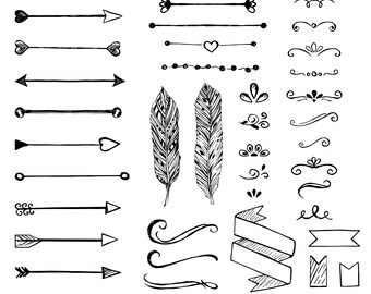 Digitale downloadpijlen, veren, fleurs, randen, banner, AI, SVG PDF-download, gebruik in Illustrator, ontwerpelementen om te downloaden